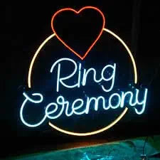 Ring Ceremony Neon Sign Board, Heart Design, Blue and Orange, 18 x 18 inches