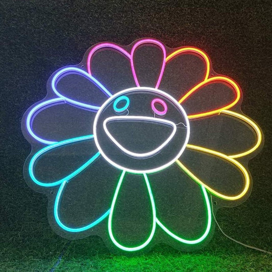 Rainbow Flower Neon Sign, LED Wall Light, Multicolour Decorative Light