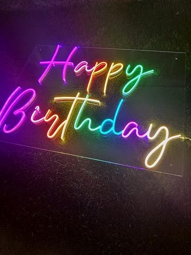 LED Neon Happy Birthday Light Sign, 12x 24 inches, Decorative Room Light, Multicolour