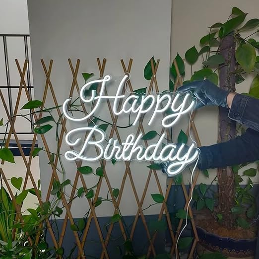 Happy Birthday in white neon 12 * 24 inches