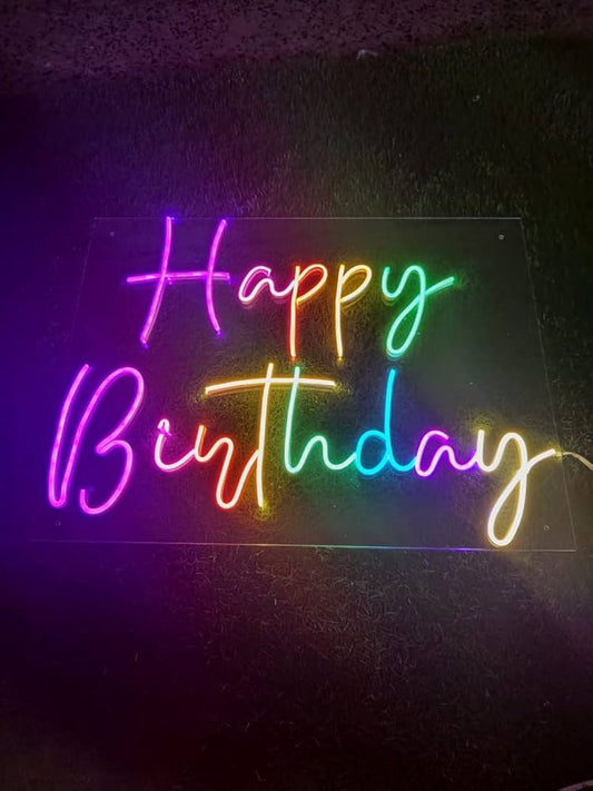 LED Neon Happy Birthday Light Sign, 12x 24 inches, Decorative Room Light, Multicolour