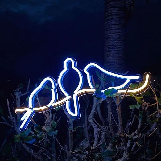 LED Neon Birds Wall Light, Blue and White, Decorative Night Light Sign (12 by 24 inches)