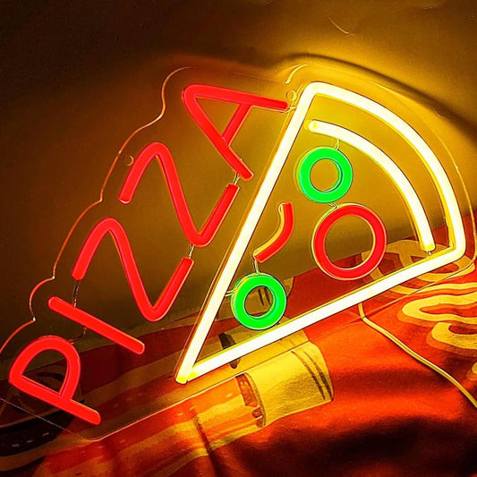 LED Pizza Neon Sign Light, Red, Green and White Colors, Wall Mounted Decorative Light