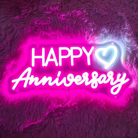 Happy Anniversary LED Neon Sign, 30 x 61 cm, Pink