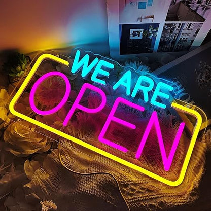 LED Neon Light Sign, We Are Open, 12" by 24", Business Door Wall Decor for Shop, Restaurant, Bar