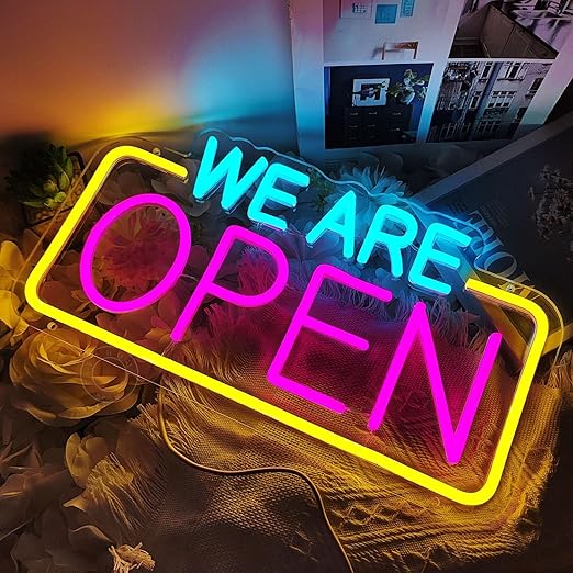 LED Neon Light Sign, We Are Open, 12" by 24", Business Door Wall Decor for Shop, Restaurant, Bar