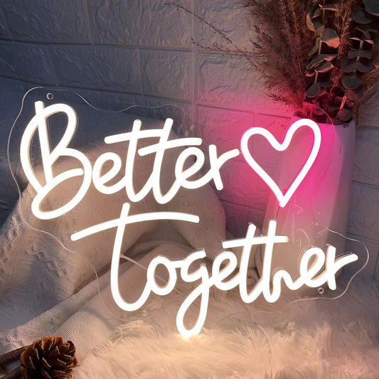 Neon Sign Board 'Better Together', 12 x 24 inches, LED Wall Art