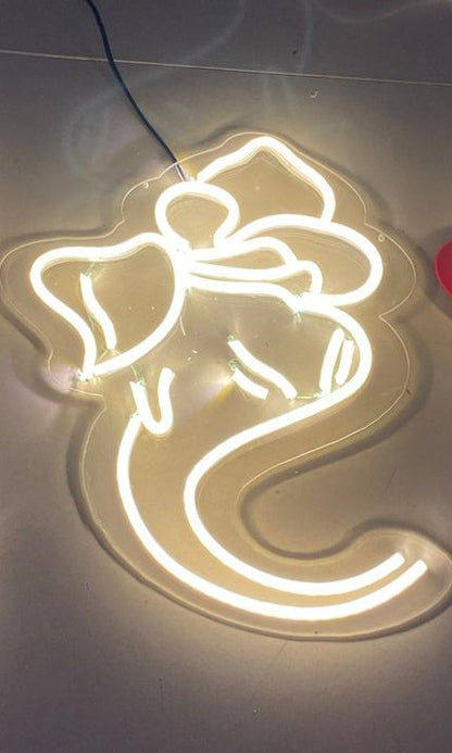 LED Neon Ganesh Wall Sign, Decorative Light Art, White( 12 by 12 inches)