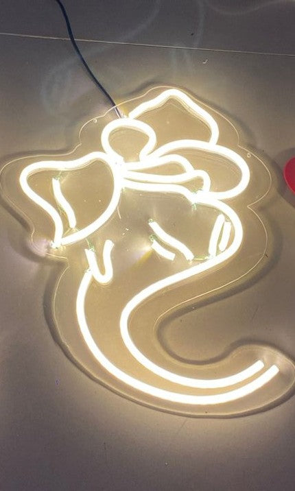 LED Neon Ganesh Wall Sign, Decorative Light Art, White( 12 by 12 inches)