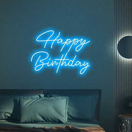 Happy Birthday Neon Sign, Blue LED Light, Wall Mounted Decorative Display( 30 by 60cms)