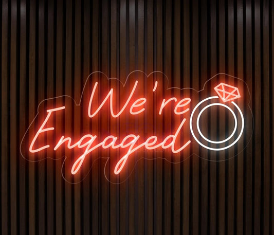 LED Neon Sign 'We're Engaged', Wedding Announcement Light, 30 x 60 cm, Purple and White (Orange with white ring)