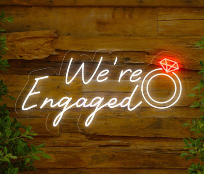 LED Neon Sign 'We're Engaged', white, 30.5 x 61 cm