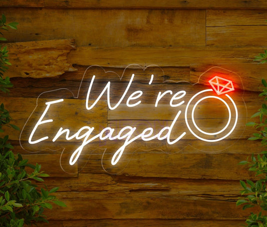 LED Neon Sign 'We're Engaged', white, 30.5 x 61 cm